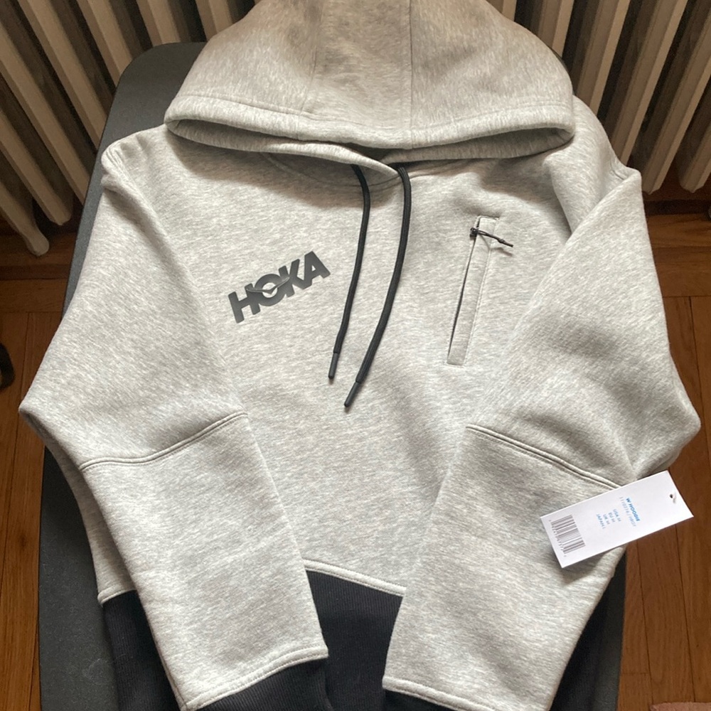 Hoka Light Gray Hoodie with Black Details
